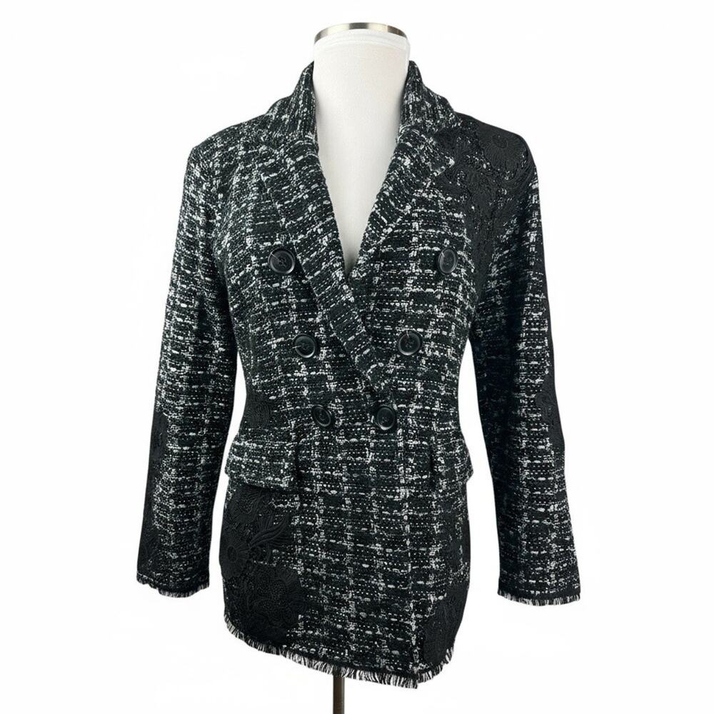 Chico's Tweed Lace Embroidered Metallic Cardigan Jacket Sweater Blazer Size 3 XL - Picture 2 of 16